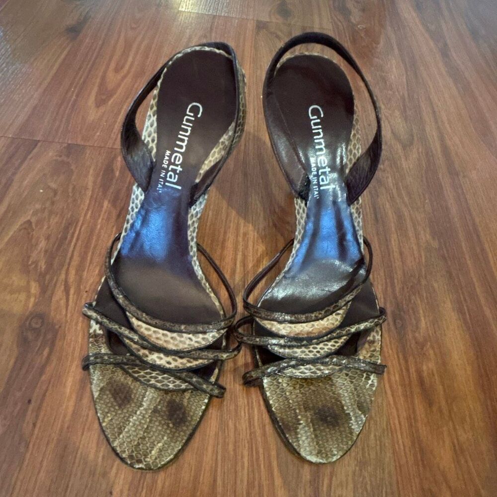 Vintage Gunmetal genuine snake skin made in Italy brown heels size 39